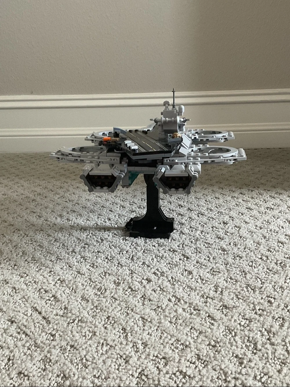 Lego S.H.I.E.L.D. Helicarrier Model in Gray and Black with Orange Accents